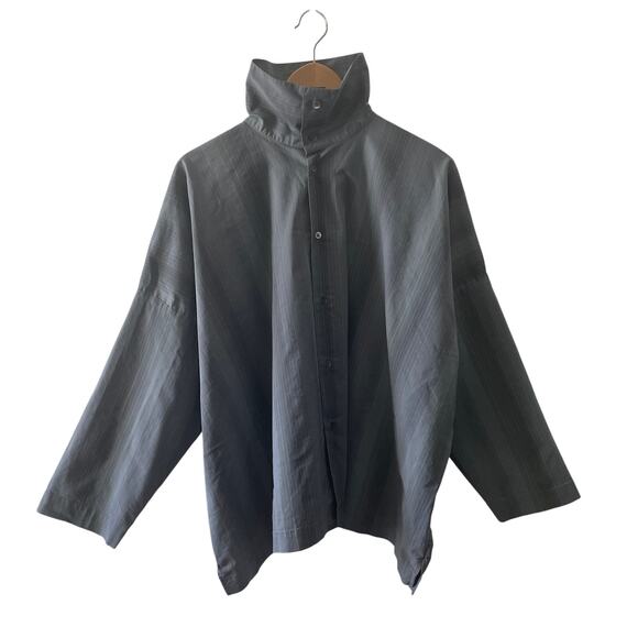 Eskandar Top 10 12 Grey Lagenlook Artsy High Collar Flowy Loose Oversized Boxy - Picture 1 of 14
